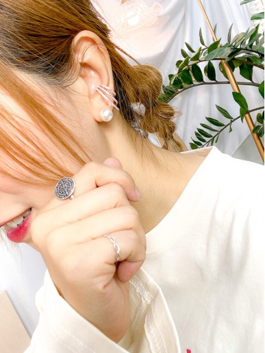221-1002A-925純銀-圈圈鋯石 ・ 開口 ・耳骨款耳環( 單隻）韓國