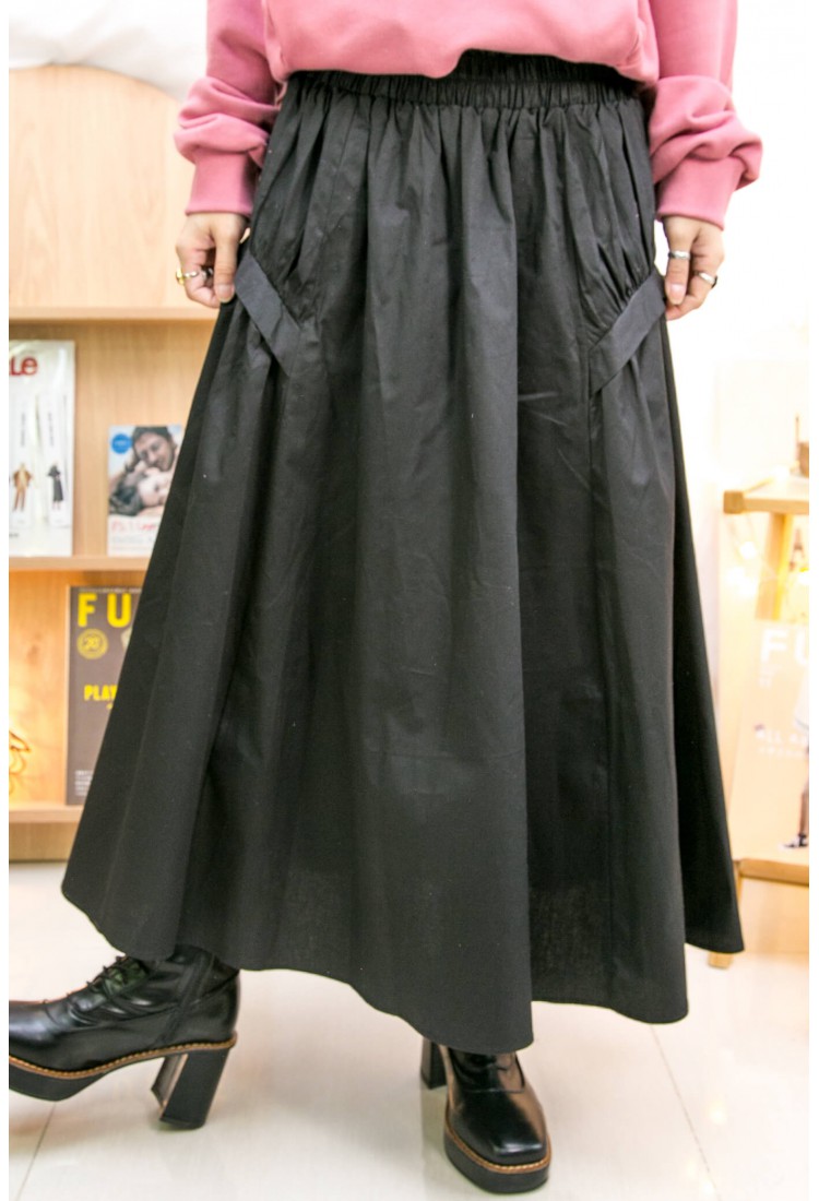 2215-1169 橡根腰 ‧ 不規則打摺 ‧ 風褸料半截裙 (有厘布) (韓國)