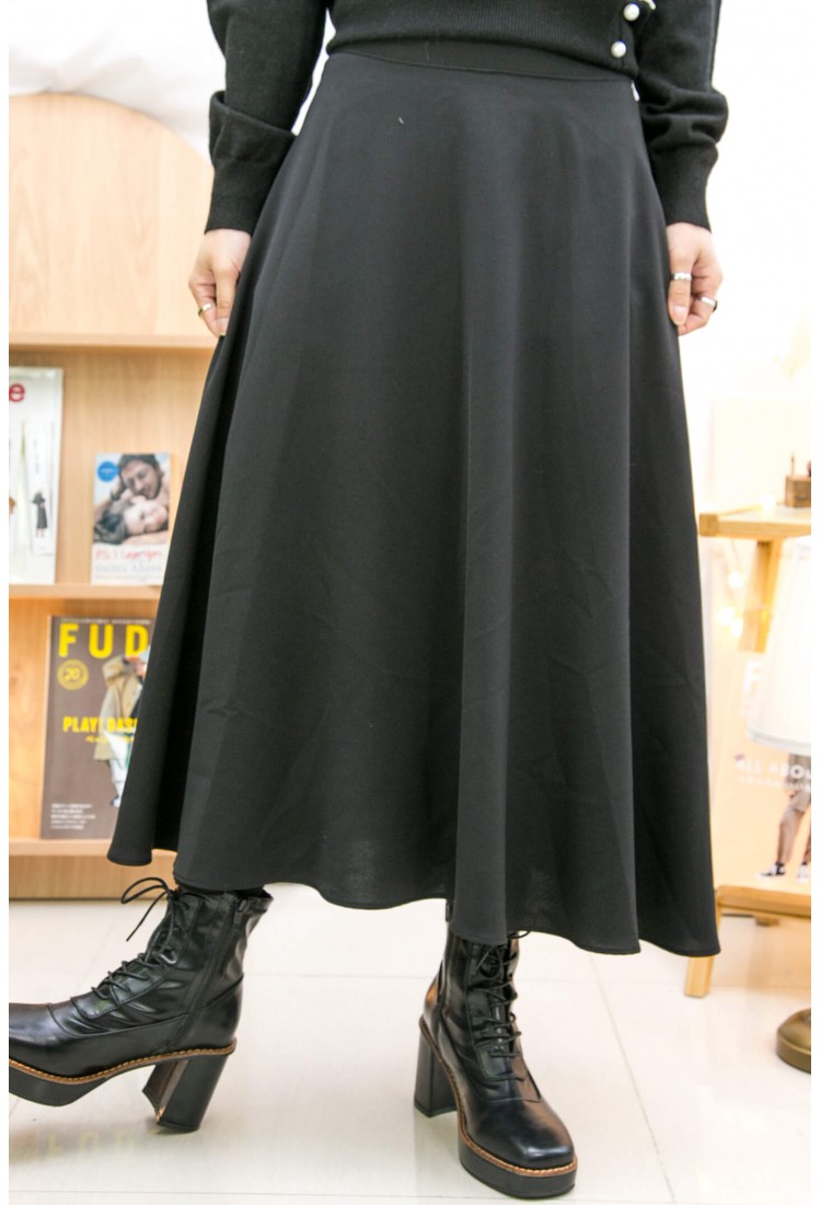 2215-1157 單邊腰位拉鏈 ‧ 後腰橡根 ‧ 滑滑料半截裙 (有厘布) (韓國)